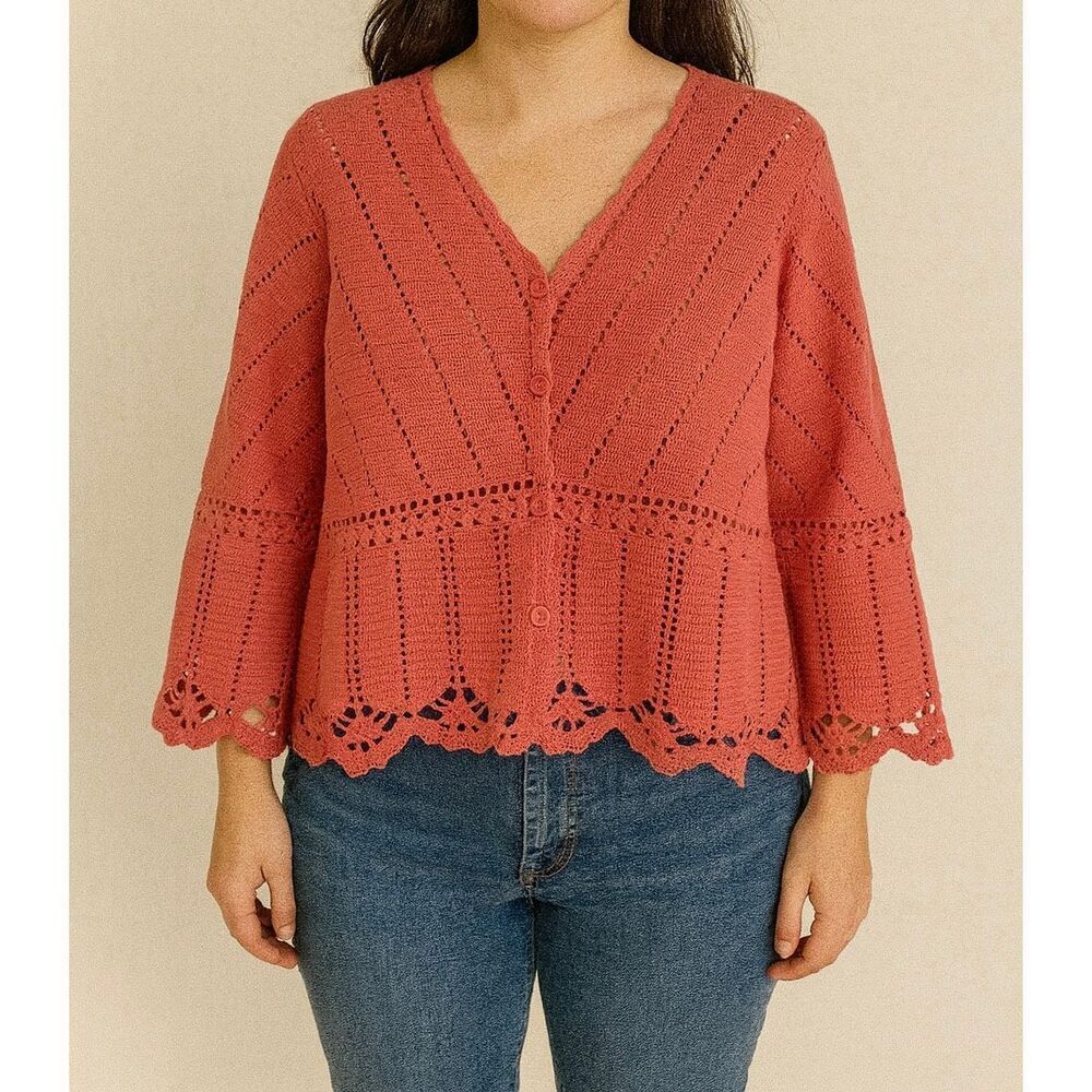 Vintage Chelsea Studio orange crochet knit cardigan sweater m